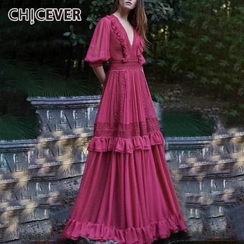 CHICEVER Solid Ruffles Patchwork Dress Women V Neck Lantern Sleeve High Waist Lace Loose Maxi Dresses Female 2020 Autumn New
CHICEVER Solid Ruffles Patchwork Dress Women V Neck Lantern Sleeve High Waist Lace Loose Maxi Dresses Female 2020 Autumn New
