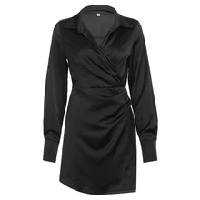 Skyshow--2021 New Autumn Ins High-End Twisted Mid-Length Shirt Pure Color Drape Waist Waist Temperament Dress Skyshow--2021 New Autumn Ins High-End Twisted Mid-Length Shirt Pure Color Drape Waist Waist Temperament Dress