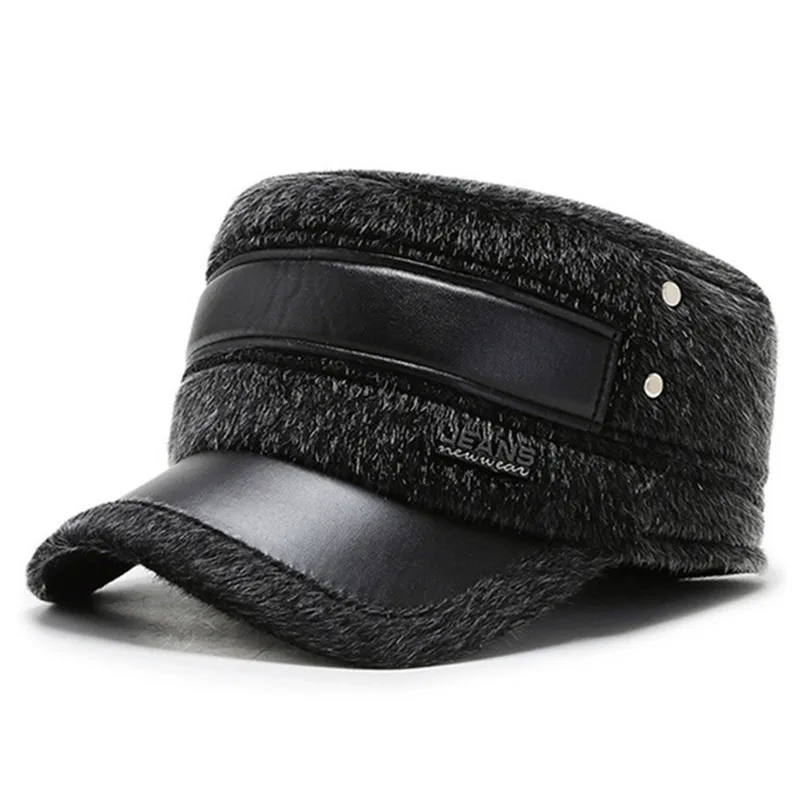 

Adjustable size earmuffs hat for men winter warm army Military Hats new men's Imitation mink fur flat caps dad casual brands cap