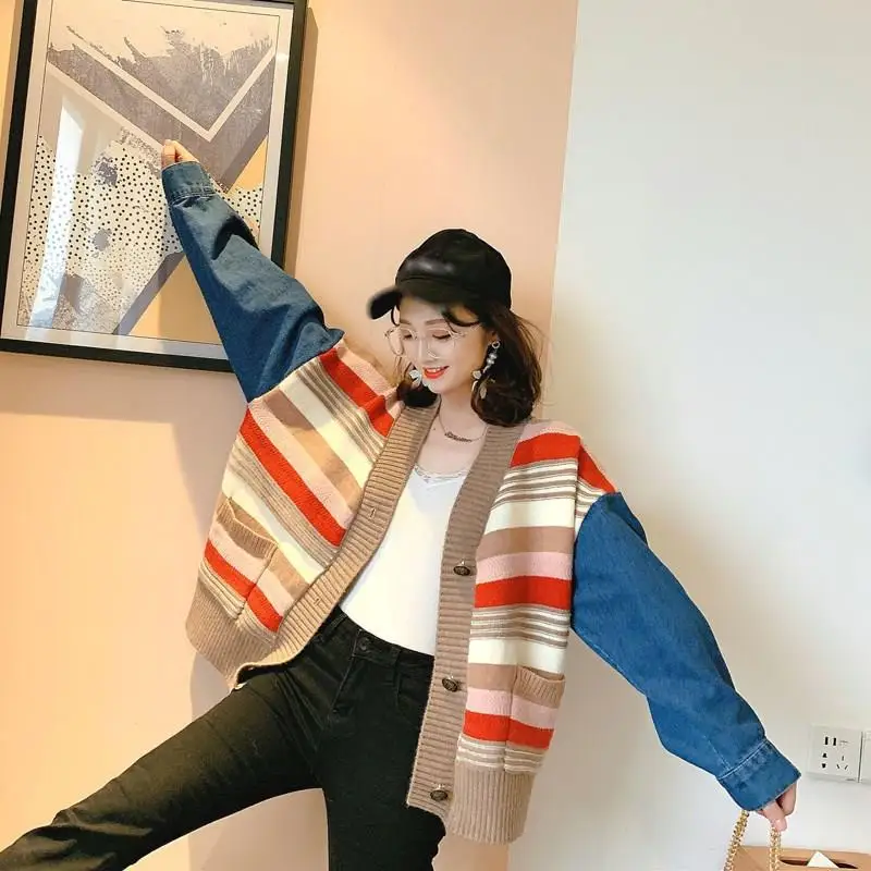Women Denim Batwing Sleeve Loose Cardigan Autumn And Winter Casual Sweaters Pockets Striped V-Neck Plus Size Cardigans
Women Denim Batwing Sleeve Loose Cardigan Autumn And Winter Casual Sweaters Pockets Striped V-Neck Plus Size Cardigans