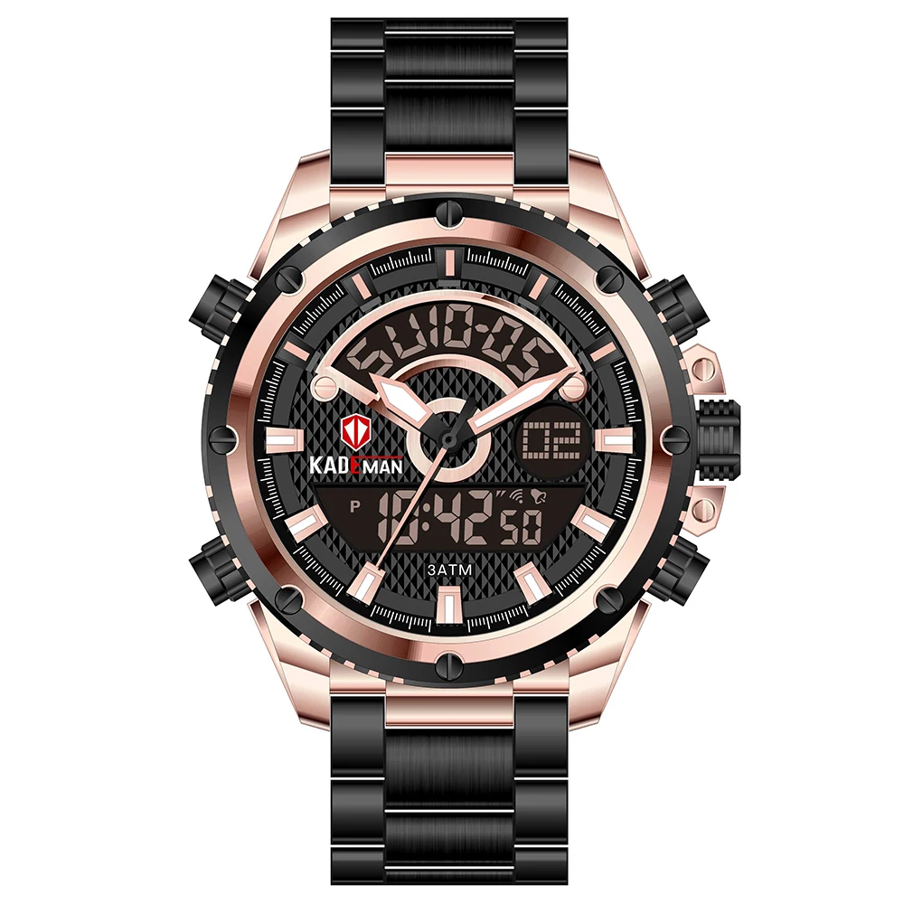 KADEMAN Casual Relogio Masculino Dual Display Modish Luxury Mens Watches Water Resistant Stainless Steel Week Horloges Mannen
KADEMAN Casual Relogio Masculino Dual Display Modish Luxury Mens Watches Water Resistant Stainless Steel Week Horloges Mannen