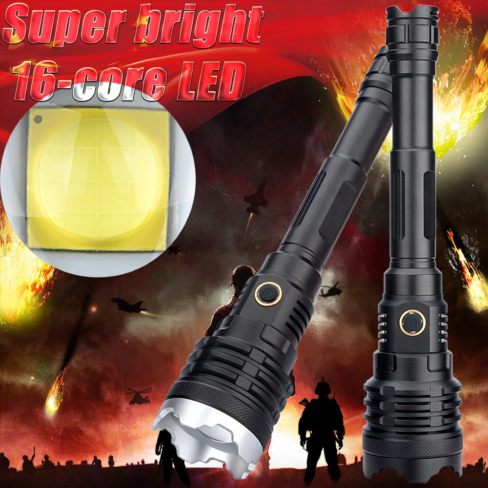 

The Most Brightest 16-core XHP110.2 Led Flashlight Power Bank 10000mah Torch Usb Rechargeable 21700 Battery Zoomable 50W Lantern