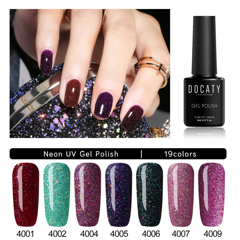

Docaty 8ml Healthy Glitter Neon Gel Polishes Semi Permanent UV Lamp Varnish All for Manicure Nail Art Design Top and Base