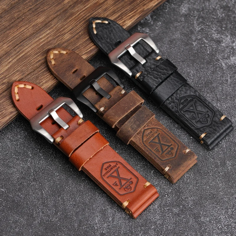 New Yellow Brown Black First Layer Leather Men's Watch Strap, 20mm 22mm 24m 26mm Suitable For PAM111 Vintage Handmade Watch band 
New Yellow Brown Black First Layer Leather Men's Watch Strap, 20mm 22mm 24m 26mm Suitable For PAM111 Vintage Handmade Watch band
