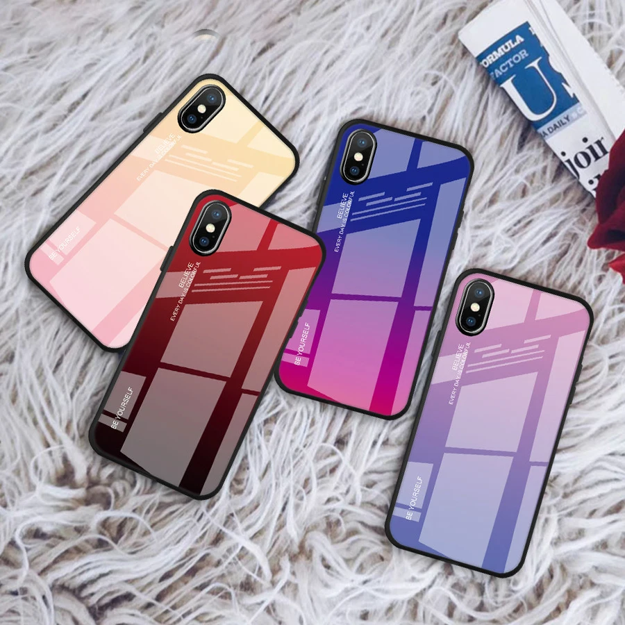 LOVECOM Gradient Color Tempered Glass Phone Case For iPhone XR X XS Max 7 8 6S Plus Full Body Cover Soft Phone Back Cover Shell
LOVECOM Gradient Color Tempered Glass Phone Case For iPhone XR X XS Max 7 8 6S Plus Full Body Cover Soft Phone Back Cover Shell