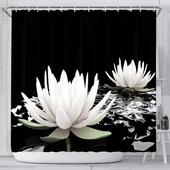 Lotus Spa Shower Curtain Set, Magic White Lotus Water Lily Flower on Black Background Polyester Fabric Waterproof Bathroom Bath
Lotus Spa Shower Curtain Set, Magic White Lotus Water Lily Flower on Black Background Polyester Fabric Waterproof Bathroom Bath