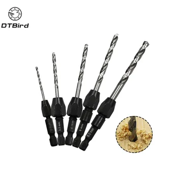 5pc Quick Change Drill Bit Set Hex Shank Metric 2mm to 6mm Twist Steel Plate Hole Cutter Drill HSS 6542 Core Drill Bit DT6