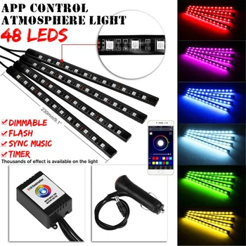 4Pcs 48 LED Car Ambient Light bluetooth App Music Control LED Strip Muti Color Car Interior Atmosphere Light Lamp 12V
4Pcs 48 LED Car Ambient Light bluetooth App Music Control LED Strip Muti Color Car Interior Atmosphere Light Lamp 12V