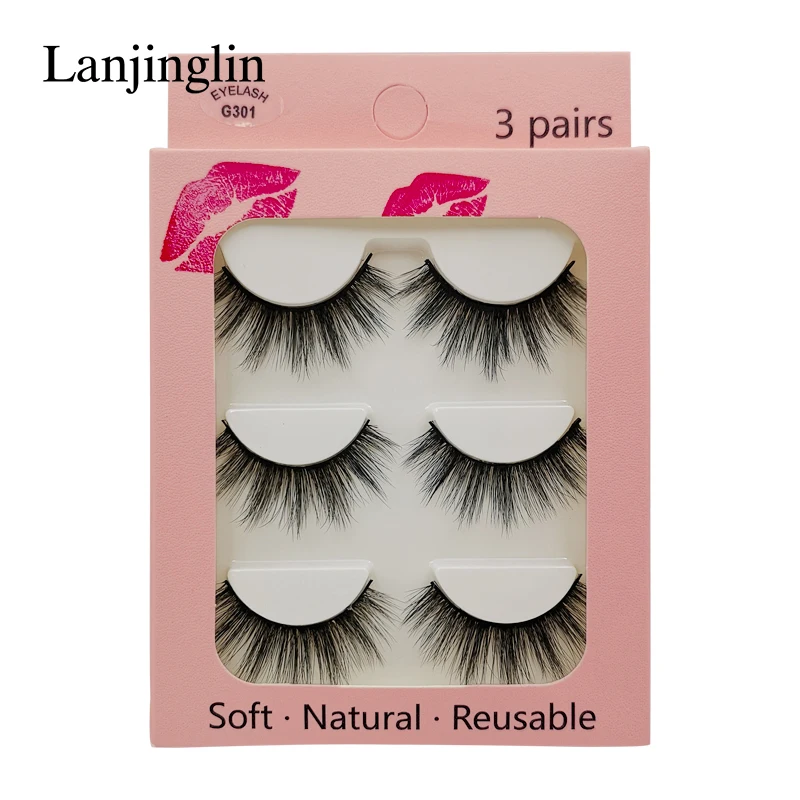 LANJINGLIN False Eyelashes 3 pairs 3D Mink Lashes Soft Natural Wispy Handmade Faux Mink Lashes Extension Makeup Kit Tool 5 Hac25f45b3f8d440284de0933662a0e90m