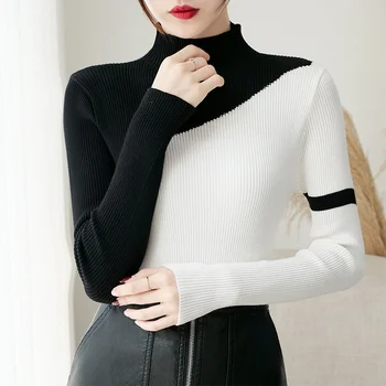Autumn Winter Sweater Women Pullovers Hit Color Patchwork Half Turtleneck Ladies 2019 New Slim Pullover Female Bottoming Tops 
Autumn Winter Sweater Women Pullovers Hit Color Patchwork Half Turtleneck Ladies 2019 New Slim Pullover Female Bottoming Tops