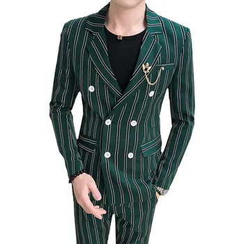 (Jacket+Pant) Stripe wending dress Men Blazer Suits Slim Fit Male Business leisure Suit Jacket Nightclub Singer Dress for Party
(Jacket+Pant) Stripe wending dress Men Blazer Suits Slim Fit Male Business leisure Suit Jacket Nightclub Singer Dress for Party