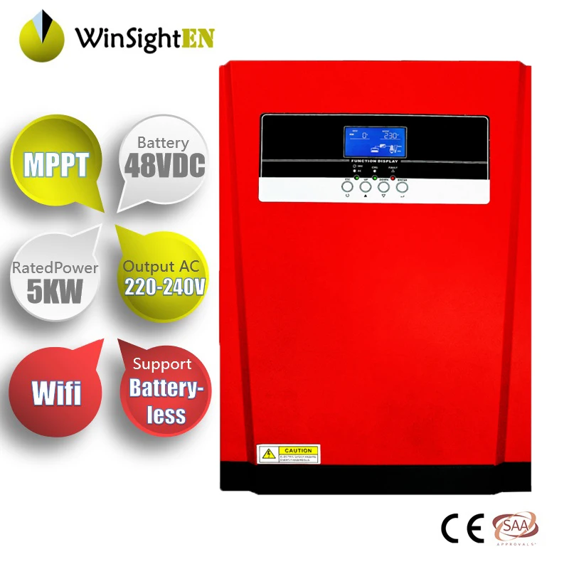 WiFi Solar Inverter 5000W Pure Sine Wave 220VAC Built-in MPPT 48V 80A Solar Charge Controller Support Batteryless
WiFi Solar Inverter 5000W Pure Sine Wave 220VAC Built-in MPPT 48V 80A Solar Charge Controller Support Batteryless
