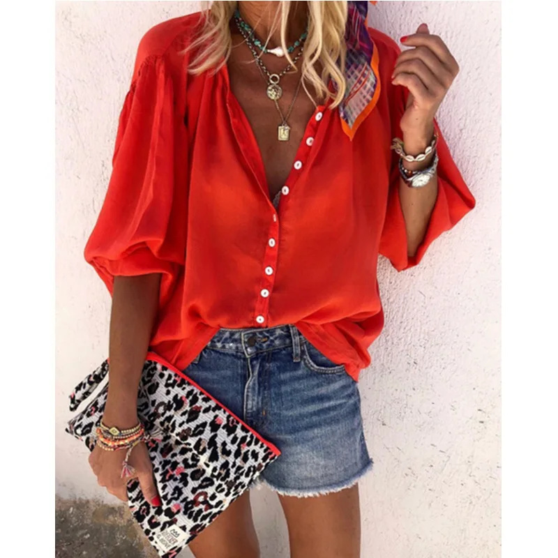 Spring Summer Women Pure Full Sleeve V-neck Button Blouse Blusas Mujer De Moda Red Yellow Green Orange Blue Cardigan Shirts
Spring Summer Women Pure Full Sleeve V-neck Button Blouse Blusas Mujer De Moda Red Yellow Green Orange Blue Cardigan Shirts