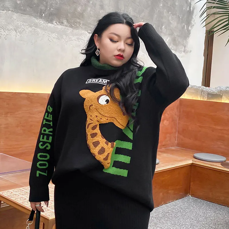 Women Turtleneck Sweater Winter Jumper Oversize Cartoon Giraffe Pattern Pullover Loose Knitted Tops Feamle Knitwear Fashion 2020
Women Turtleneck Sweater Winter Jumper Oversize Cartoon Giraffe Pattern Pullover Loose Knitted Tops Feamle Knitwear Fashion 2020