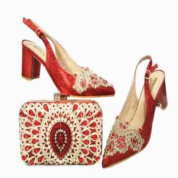 2020 Decorate with Rhinestone Nigerian Women Shoes and Bag Set in Red Color High Quality African Lady Shoes Matching Bag fo Part 
2020 Decorate with Rhinestone Nigerian Women Shoes and Bag Set in Red Color High Quality African Lady Shoes Matching Bag fo Part