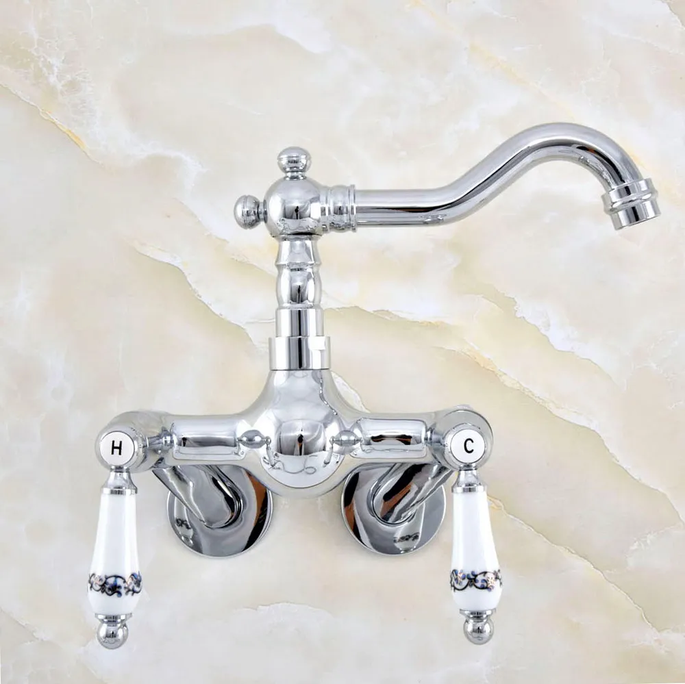 Silver Chrome Brass Wall Mounted Double Handles Bathroom Kitchen Sink Faucet Mixer Tap Swivel Spout - Adjusts From 3-3/8" aqg202
Silver Chrome Brass Wall Mounted Double Handles Bathroom Kitchen Sink Faucet Mixer Tap Swivel Spout - Adjusts From 3-3/8" aqg202