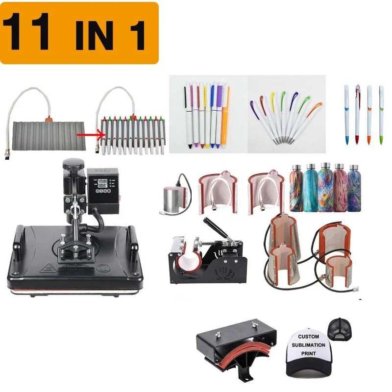 11 in 1 Sublimation Heat Press Machine For Custom Printing On T Shirt/Pen/Hat/Mug/Phone Cover
11 in 1 Sublimation Heat Press Machine For Custom Printing On T Shirt/Pen/Hat/Mug/Phone Cover