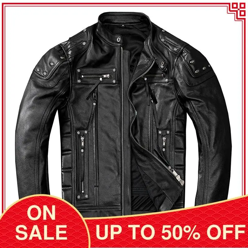 2020 Black Biker‘s Style Genuine Rivet Leather Jacket Men Plus Size 5XL Real Cowhide Autumn Slim Fit Motorcycle Leather Coat
2020 Black Biker‘s Style Genuine Rivet Leather Jacket Men Plus Size 5XL Real Cowhide Autumn Slim Fit Motorcycle Leather Coat