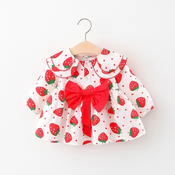 Korean Autumn New Children's Cotton Dress Girls Full Strawberry Bow Dress Above Knee, Mini Print Casual Noenname_null 
Korean Autumn New Children's Cotton Dress Girls Full Strawberry Bow Dress Above Knee, Mini Print Casual Noenname_null