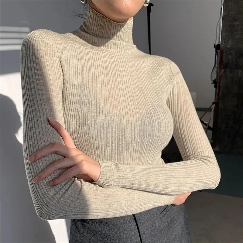 Women Turtleneck Collar Bottom Sweater Slim Stretch Minimalist Basic Knitted Pullover Spring Autumn Winter Sueters De Mujer 
Women Turtleneck Collar Bottom Sweater Slim Stretch Minimalist Basic Knitted Pullover Spring Autumn Winter Sueters De Mujer
