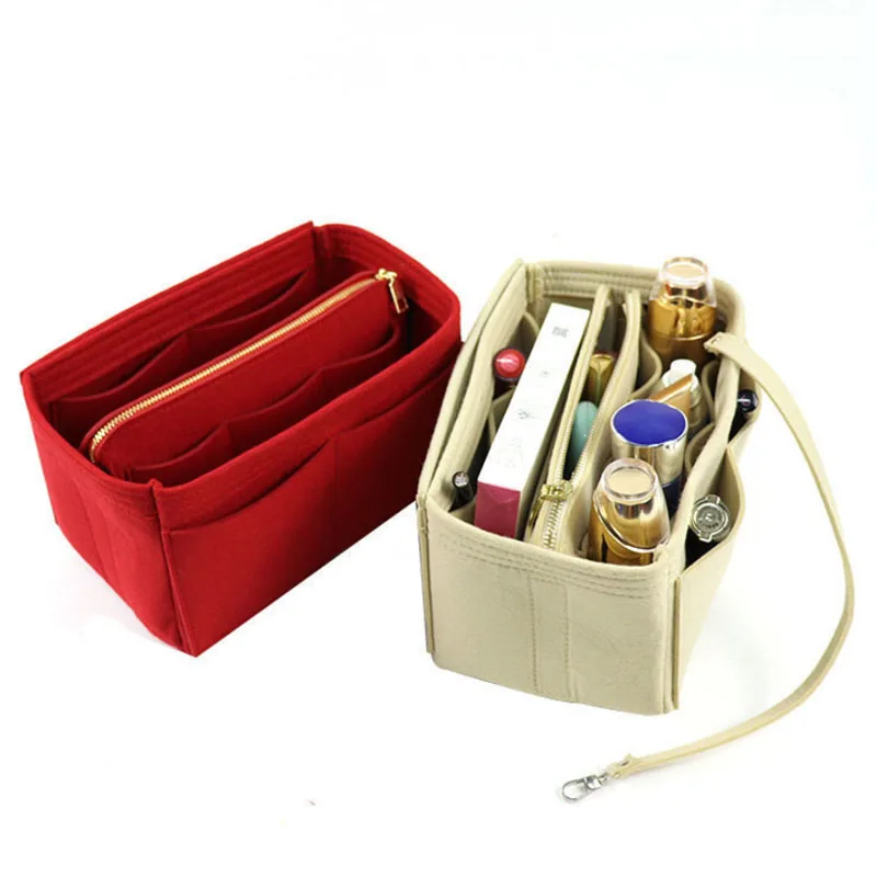 

Travel New Women's Makeup Organizer Felt Cloth Insert Bag Multi-functional Cosmetic Bag Girl Storage Toiletry Liner Bags Popular