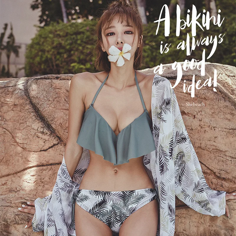 South Korea Bikini New Style Bluish Grey Elegant Flounced Push up Chest Emphasizing Bathing Suit Women's Three-piece Set New Sty
South Korea Bikini New Style Bluish Grey Elegant Flounced Push up Chest Emphasizing Bathing Suit Women's Three-piece Set New Sty