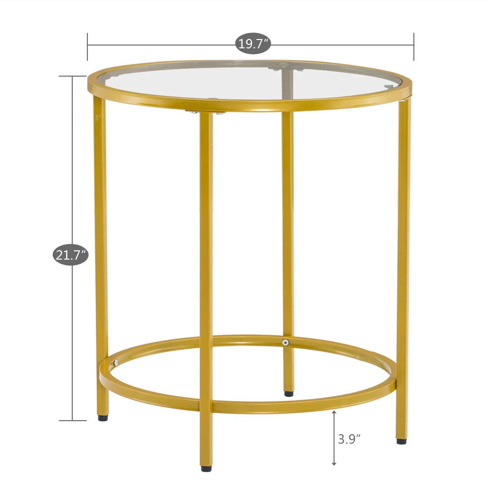 

[50 x 50 x 55]cm Simple Single Layer Round Frame Glass Surface Coffee Table Side Table 50 Round Gold US warehouse in stock