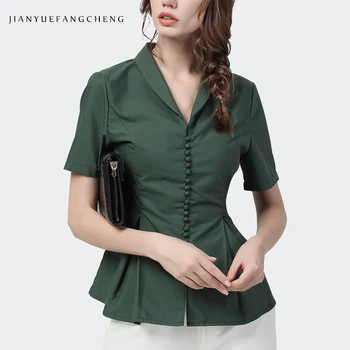 Elegant Ladies Office Shirt Slim High Waist All-Match Peplum Tops New 2020 Summer Short Sleeve V-Neck Solid Color Women' Shirts
Elegant Ladies Office Shirt Slim High Waist All-Match Peplum Tops New 2020 Summer Short Sleeve V-Neck Solid Color Women' Shirts