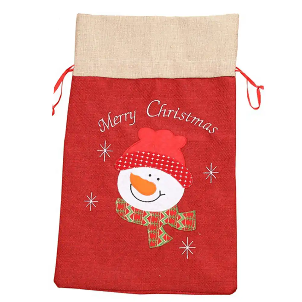 christmas gift bag linen cute snowman santa elk pattern candy