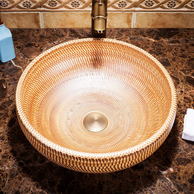 Europe Vintage Style Ceramic Washing Basin Bathroom Counter top Bathroom Sink ceramic round sink (1)