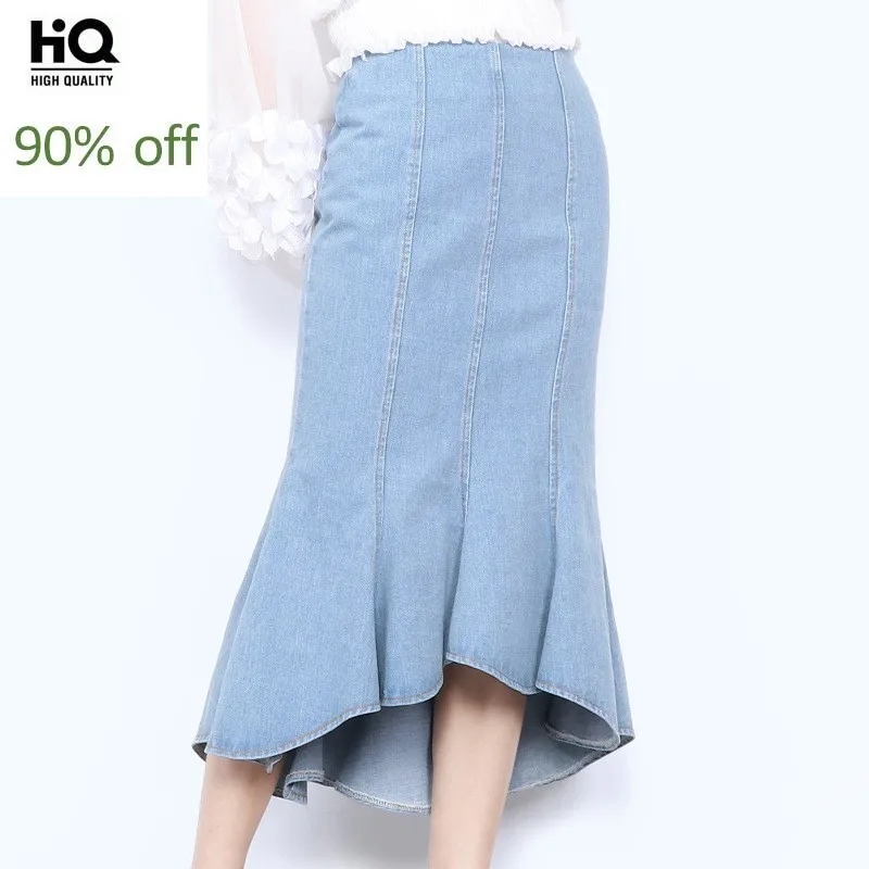 Spring Irregular Long Skirts Women Top Elegant High Waist Ruffles Denim Wrap Skirt Brand Solid Blue Side Zipper Office Skirt
Spring Irregular Long Skirts Women Top Elegant High Waist Ruffles Denim Wrap Skirt Brand Solid Blue Side Zipper Office Skirt