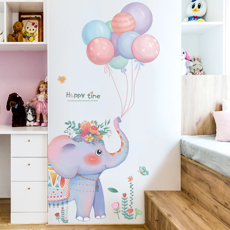 Цветы слон животные наклейки на стену детская комната украшение виниловые