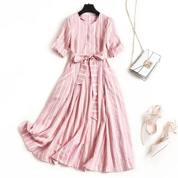 Women summer dress 2020 short sleeve a-line striped elegant pink dresses blue women clothes
Women summer dress 2020 short sleeve a-line striped elegant pink dresses blue women clothes