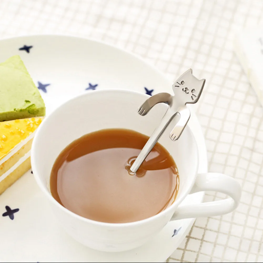 Cute Cat Spoon Long Handle Spoons Flatware Drinking Tool Kitchen Gadget Accessories Cozinha Utensils Tools C1210 | Дом и сад