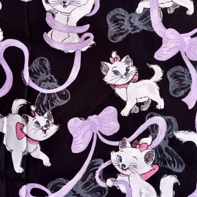 140cm width marie cat purple bow black cotton fabric for girl
