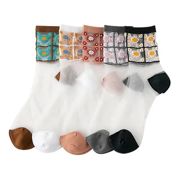 Floral Grid Design Transparent Crystal Silk Socks Jacquard Daisy Ultrathin Lace Socks Women High Quality Casual Skarpetki Sokken 
Floral Grid Design Transparent Crystal Silk Socks Jacquard Daisy Ultrathin Lace Socks Women High Quality Casual Skarpetki Sokken