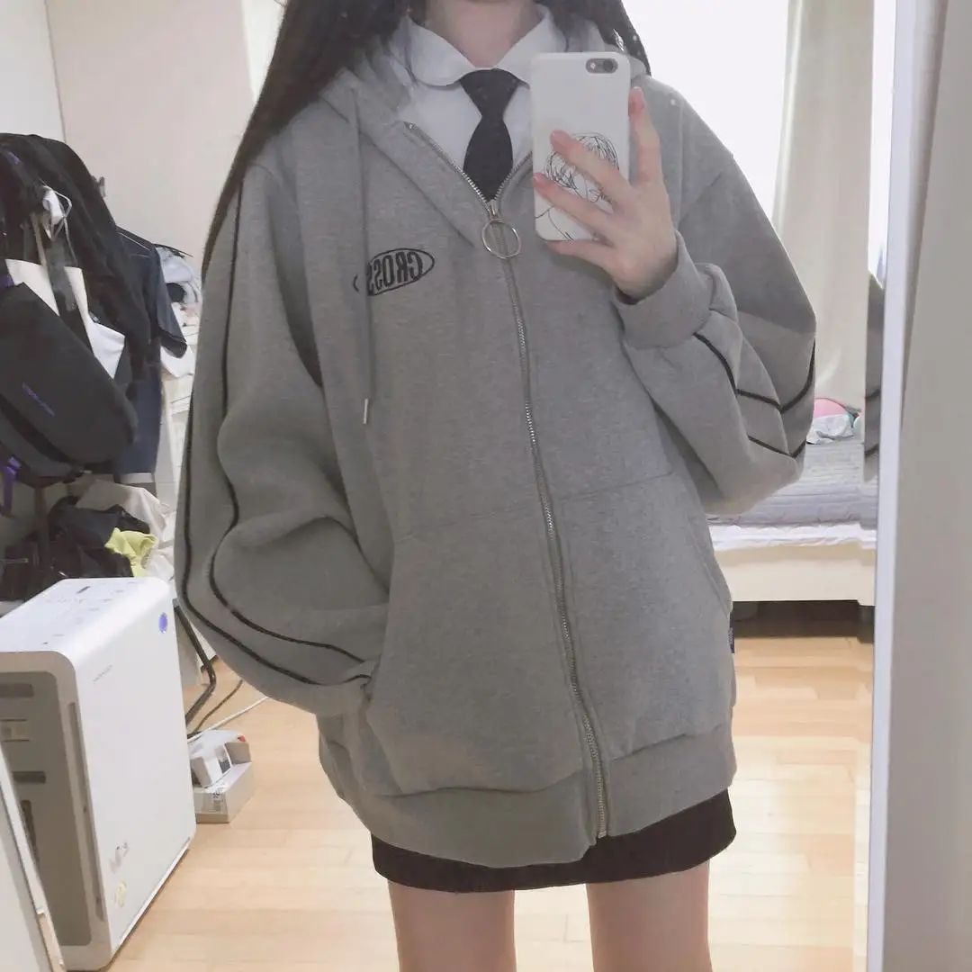 streetwear Harajuku Oversized sweatshirt women print Letter zip up Hoodies Student Outwear Black Gray Female tops
streetwear Harajuku Oversized sweatshirt women print Letter zip up Hoodies Student Outwear Black Gray Female tops