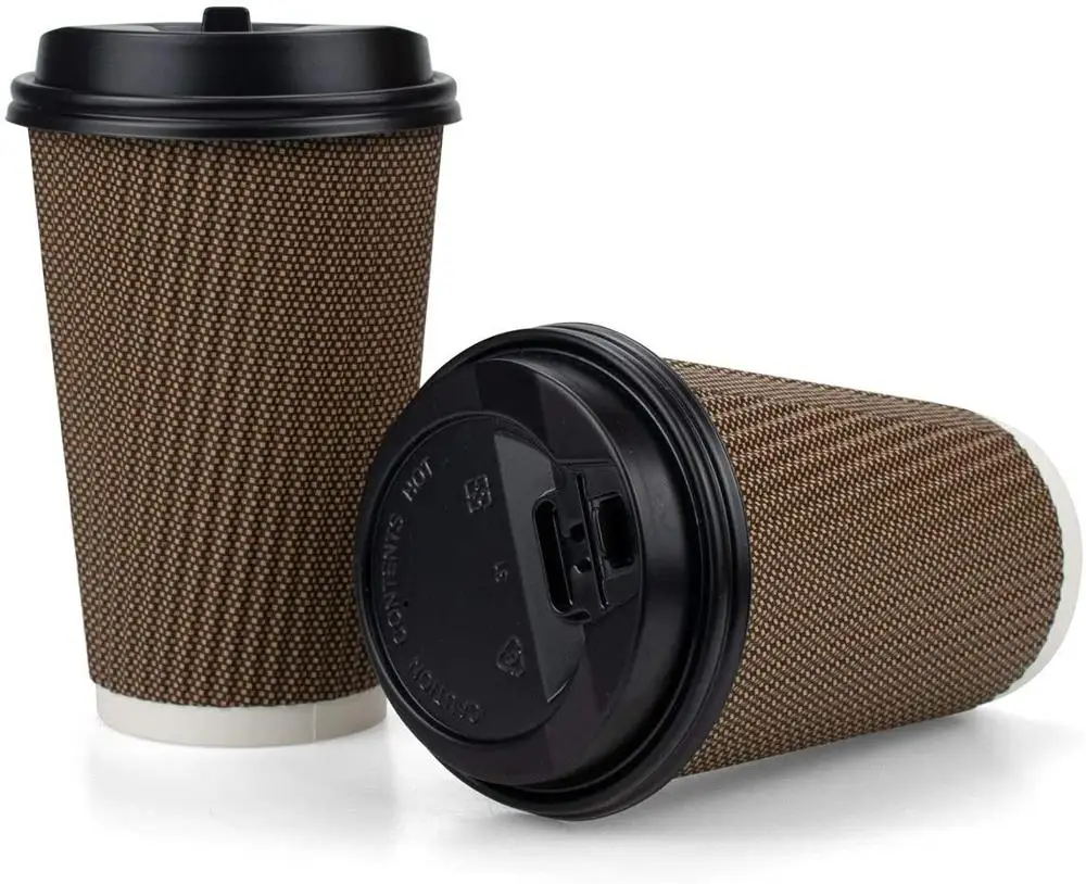 

50 Pack 14 oz Disposable Double Walled Hot Cups with Lids, Coffee Cups, Premium Insulated Ripple Wall Hot Coffee Tea C