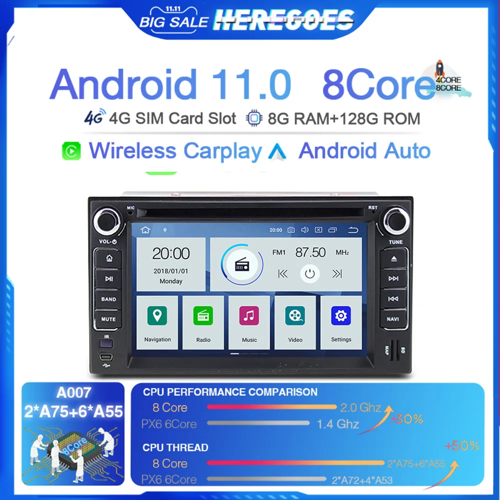 4G+Wifi 2Din Android 11 Car Radio For Kia CARNIVAL ROND7 CEED RIO CERATO 2006-2011 DVD Player Carplay Bluetooth 8G+128GB Audio | Автомобили