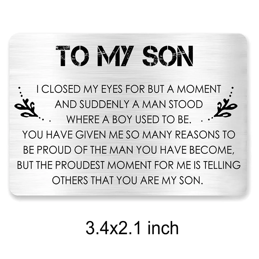 

Son Gift from Mom Dad,to My Son Engraved Metal Wallet Card Inserts for Men,Inspirational Birthday Graduation Christmas Gifts