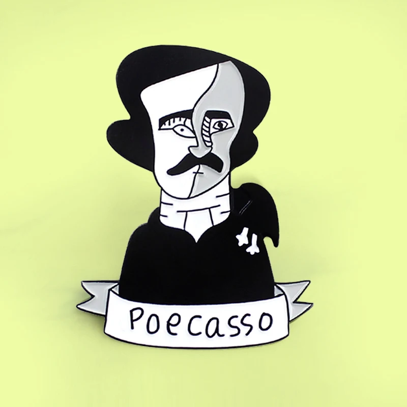 

Edgar Allan Poe Brooch Head Portrait Poecasso Enamel Pins medal Badges for Women Book Lovers Gift Accessories Jewelry Spille