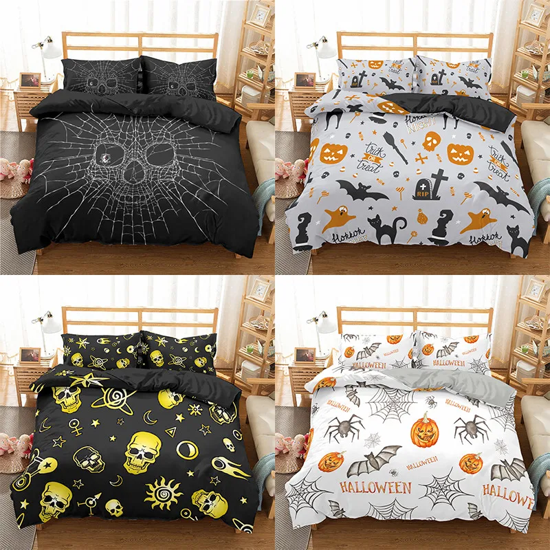 3D HD Digital Printing Quilt Cover Halloween Decoration Bedding Set Skull Pumpkin Quilt Cover Pillow Case Soft Silky Bedding Set 
3D HD Digital Printing Quilt Cover Halloween Decoration Bedding Set Skull Pumpkin Quilt Cover Pillow Case Soft Silky Bedding Set