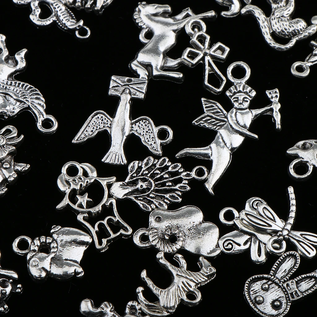 100 Piece Wholesale Bulk Antique silver color Pendant DIY Craft Making Finding Beads Assorted Shape Jewelry Pendant Craft