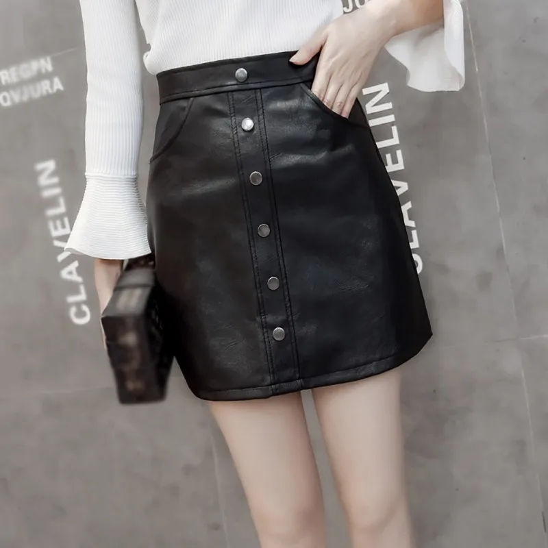 Autumn Winter Casual Solid Color PU Leather Skirt Fashion High Waist Button Front A Line Short Mini Skirt Women's Leather Skirts
Autumn Winter Casual Solid Color PU Leather Skirt Fashion High Waist Button Front A Line Short Mini Skirt Women's Leather Skirts
