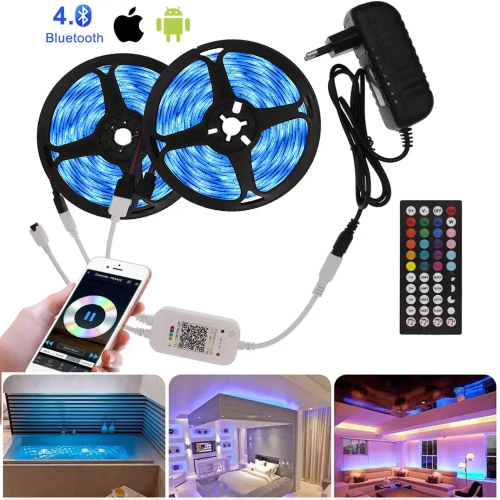 RGB Tape with Controller Bluetooth LED Strip Lights Music Sync Color Flexible Neon SMD 5050 2835 Diode Ribbon DC 12V Waterproof
RGB Tape with Controller Bluetooth LED Strip Lights Music Sync Color Flexible Neon SMD 5050 2835 Diode Ribbon DC 12V Waterproof