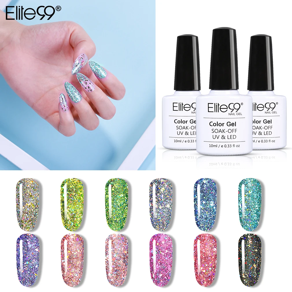 Elite99 10ml Glitter Color Gel Nail Polish Laser Shimmer Varnish Soak Off Enamel Lacquer For Manicure Art | Красота и здоровье