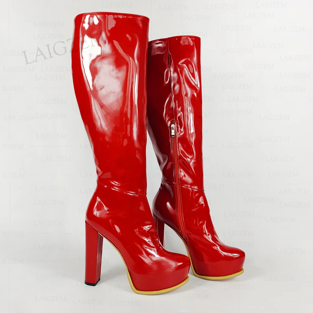 LAIGZEM Women Knee High Boots Platform Shiny Zip Up Block High Heels Boots Height Increase Ladies Shoes Woman Big Size 41 45 52
LAIGZEM Women Knee High Boots Platform Shiny Zip Up Block High Heels Boots Height Increase Ladies Shoes Woman Big Size 41 45 52