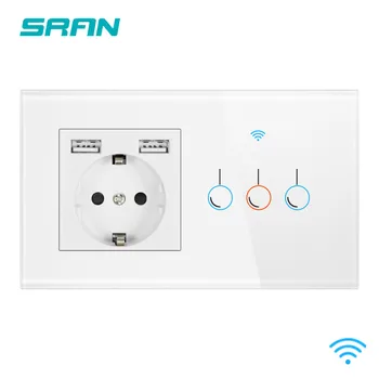 SRAN EU 2frame wireless switch and socket with usb crystal glass panel 146mm*86mm 16A wall socket with smart switch 1/2/3gang
SRAN EU 2frame wireless switch and socket with usb crystal glass panel 146mm*86mm 16A wall socket with smart switch 1/2/3gang