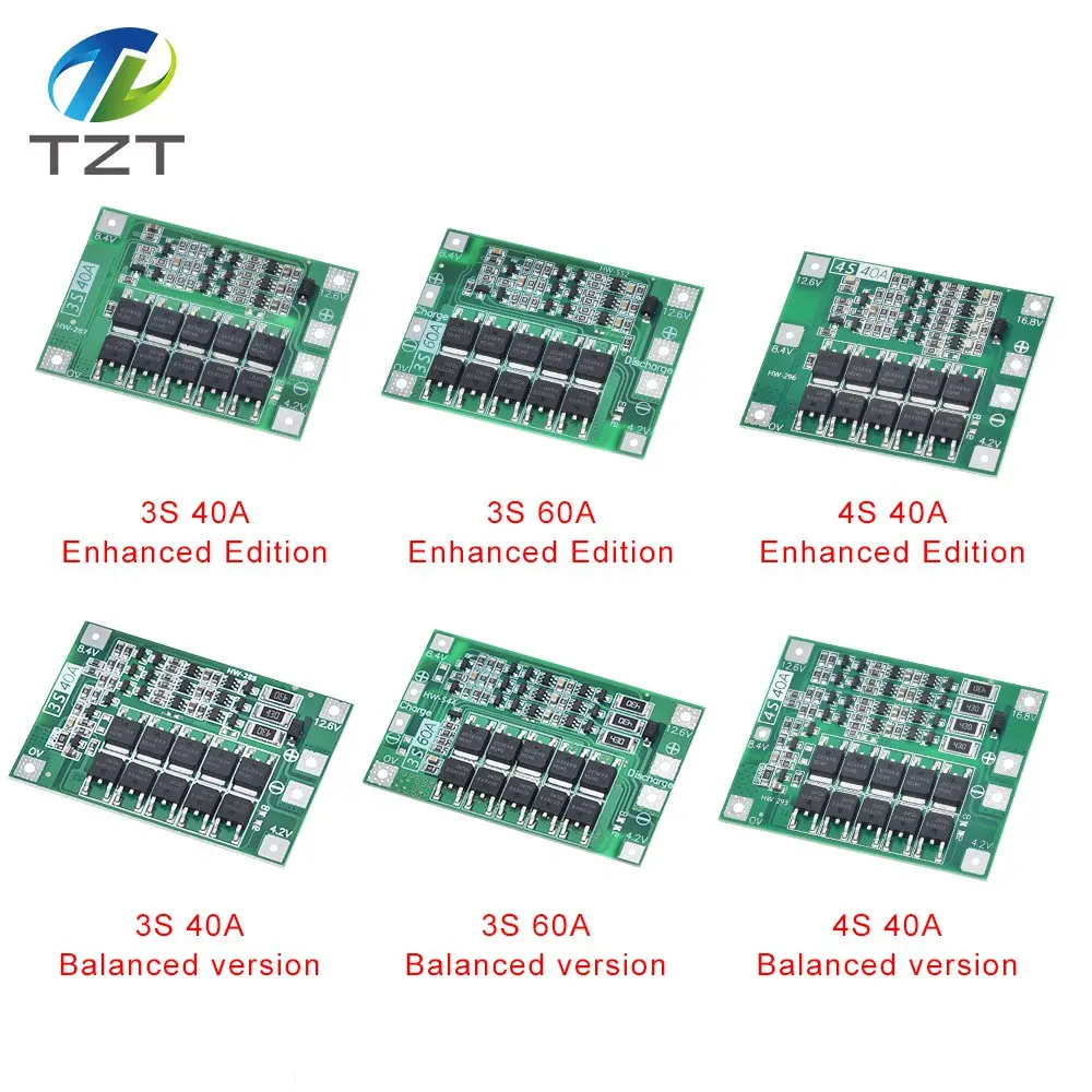 Защитная плата BMS для аккумулятора 18650 TZT teng 3S/4S 40A/60A ...