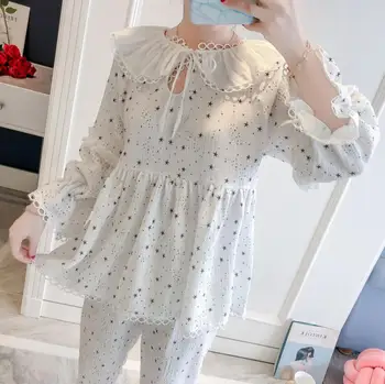 Stars Pattern Cotton Yarn Pajamas Long Sleeve Trousers Twinset Lovely Pajama Set
Stars Pattern Cotton Yarn Pajamas Long Sleeve Trousers Twinset Lovely Pajama Set